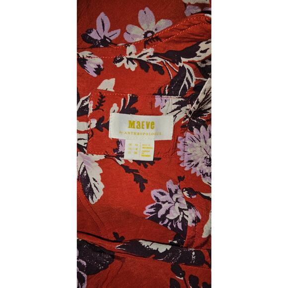 New Anthropologie Maeve Puff-Sleeve Floral Midi Dress $160 SIZE 6 Red - Picture 5 of 5